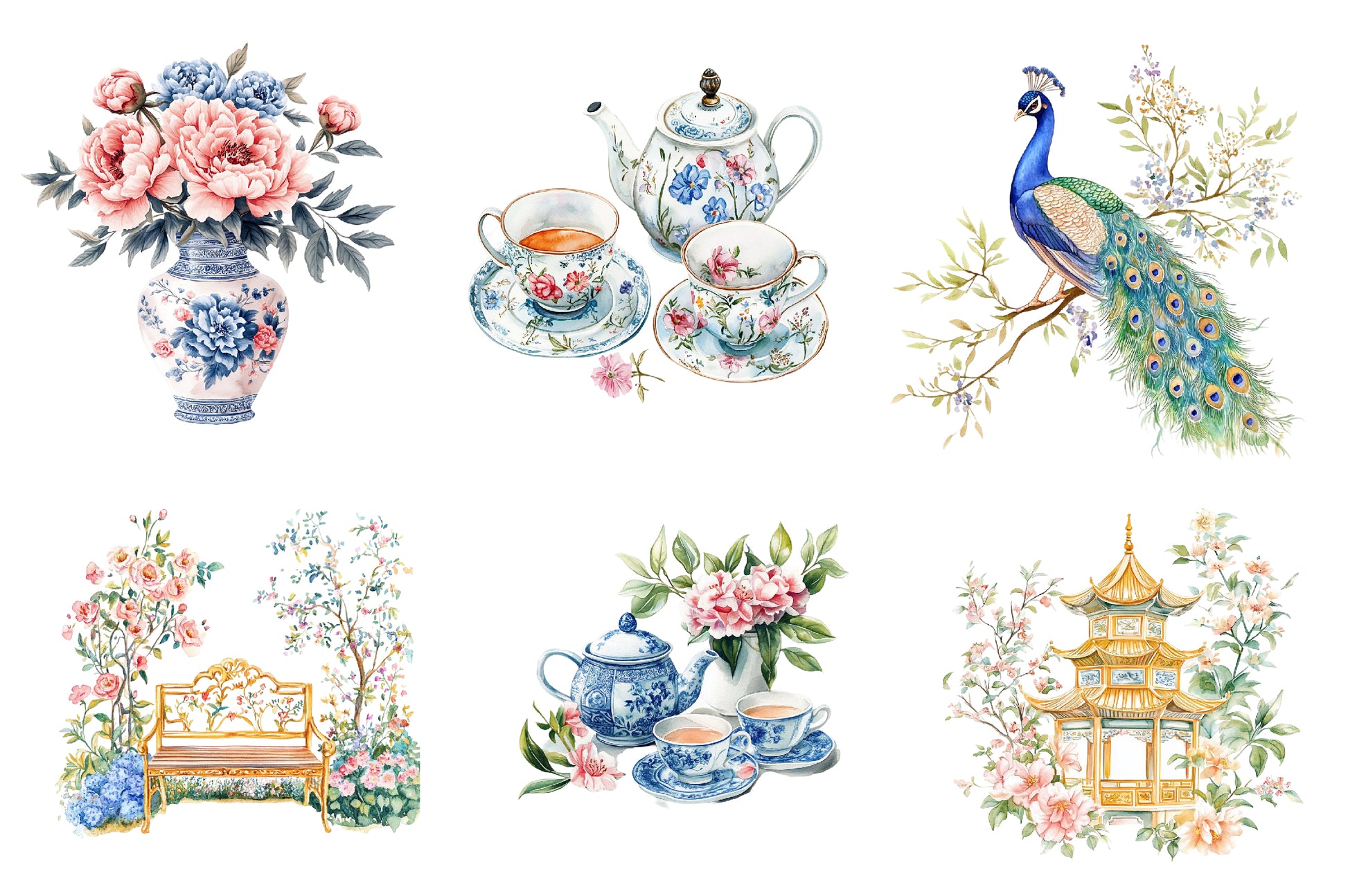 Chinoiserie Summer Clipart Bundle - CraftNest - Digital Crafting and Art