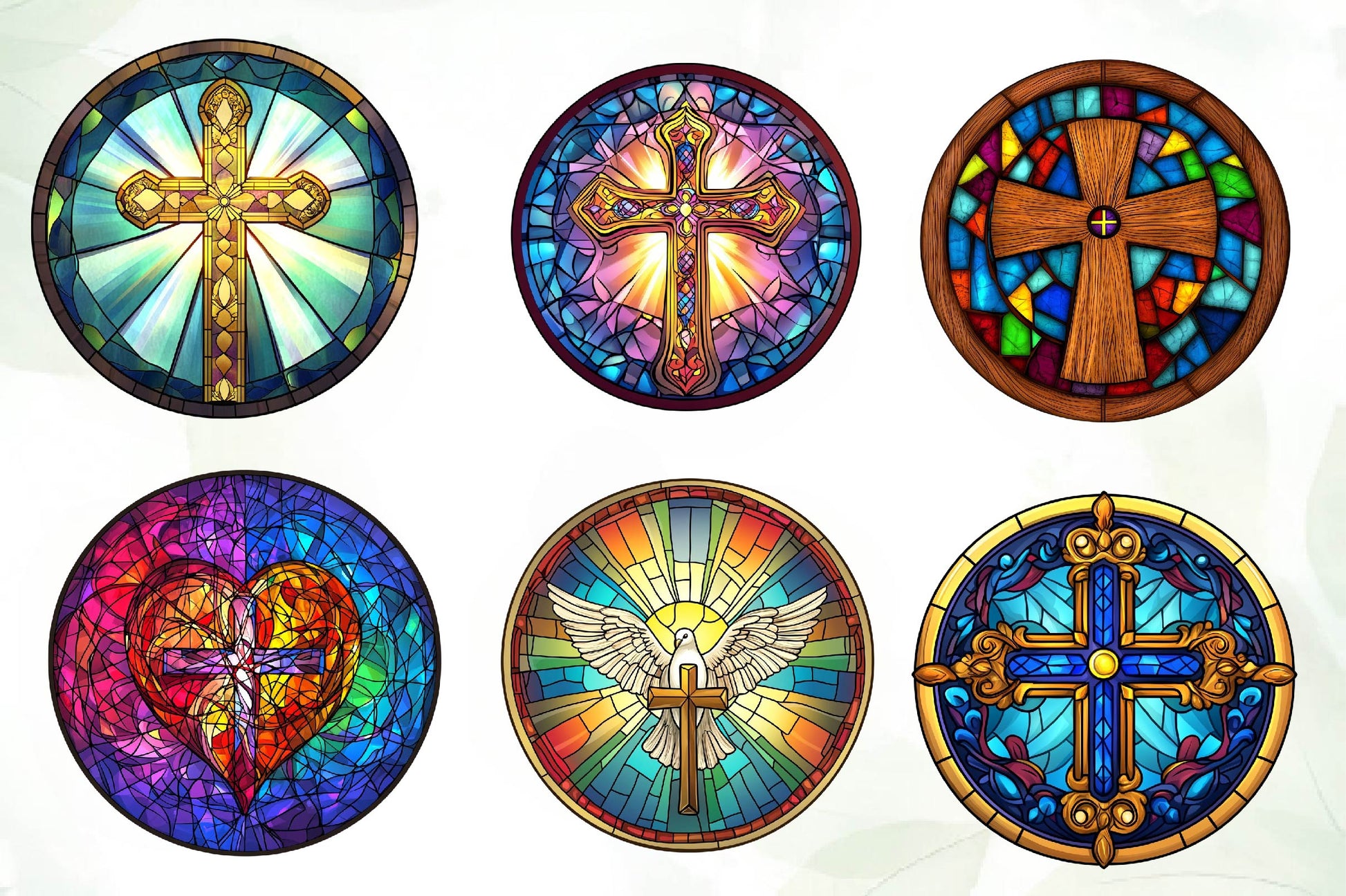 Christian Cross Round Stained Glass Clipart Bundle - CraftNest - Digital Crafting and Art