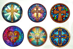 Christian Cross Round Stained Glass Clipart Bundle - CraftNest - Digital Crafting and Art
