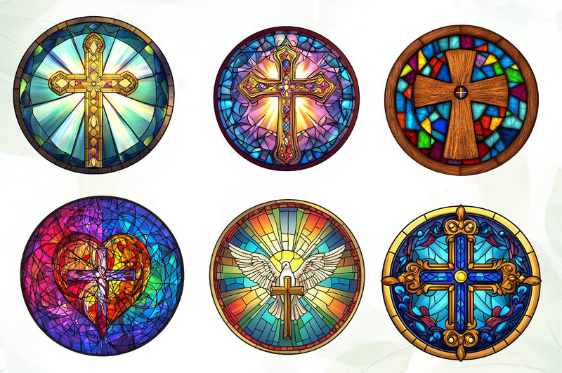 Christian Cross Round Stained Glass Clipart Bundle - CraftNest - Digital Crafting and Art