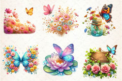 Cute Summer Butterfly & Flowers Clipart Bundle - CraftNest - Digital Crafting and Art