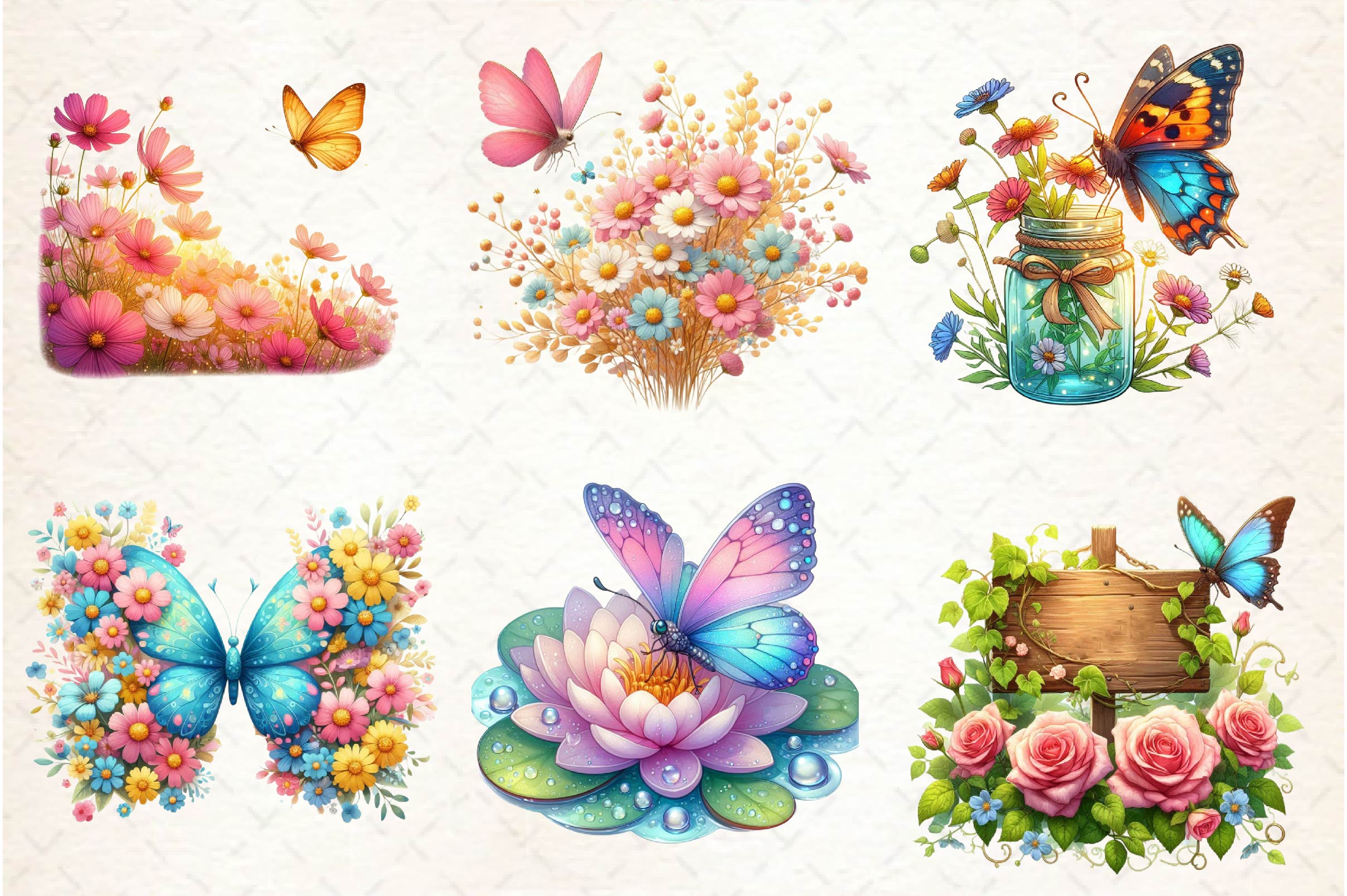 Cute Summer Butterfly & Flowers Clipart Bundle - CraftNest - Digital Crafting and Art