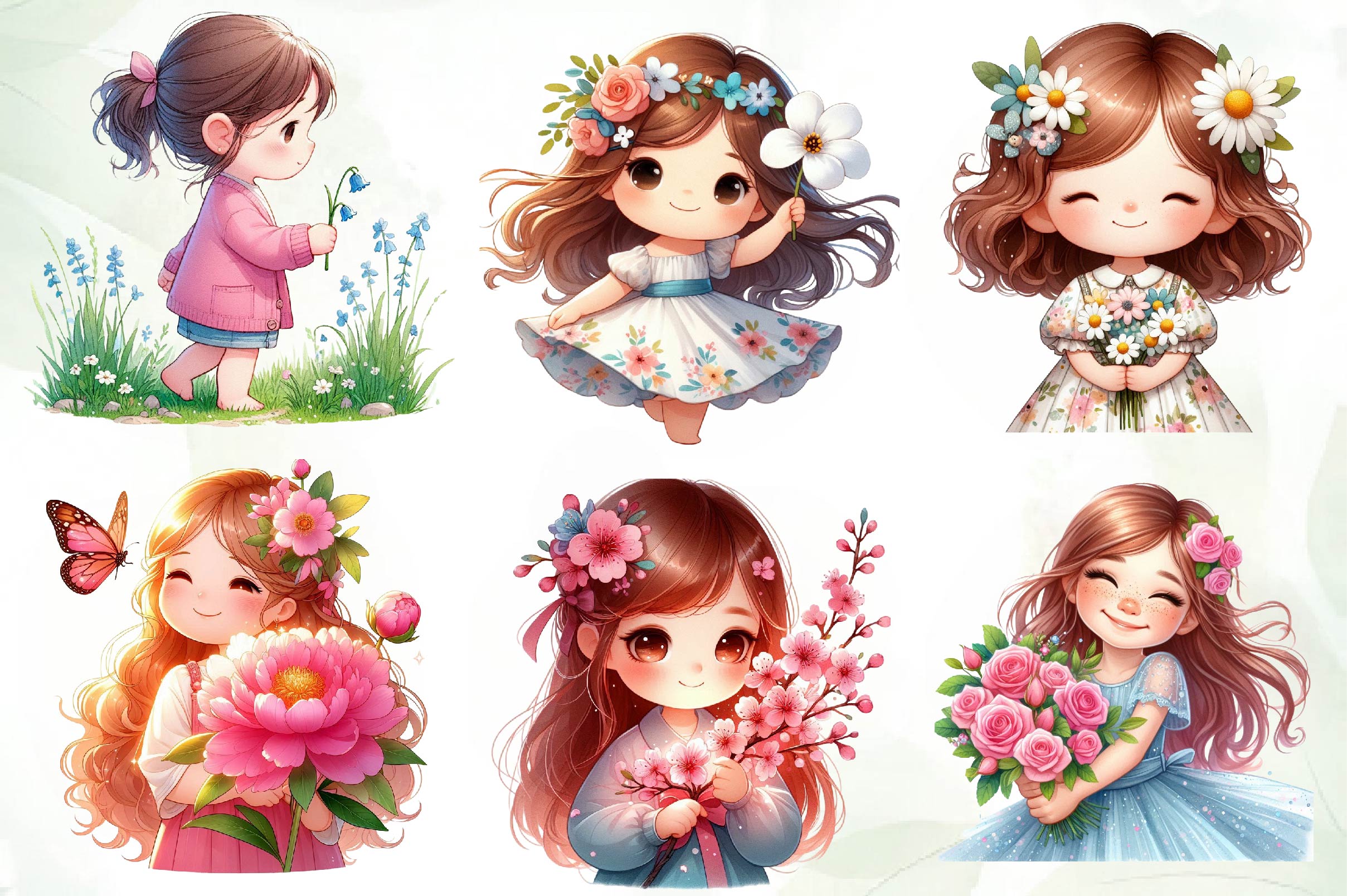 Spring Girl Holding Flower Clipart Bundle - CraftNest - Digital Crafting and Art