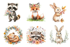 Boho Woodland Baby Floral Animals Clipart Bundle - CraftNest - Digital Crafting and Art