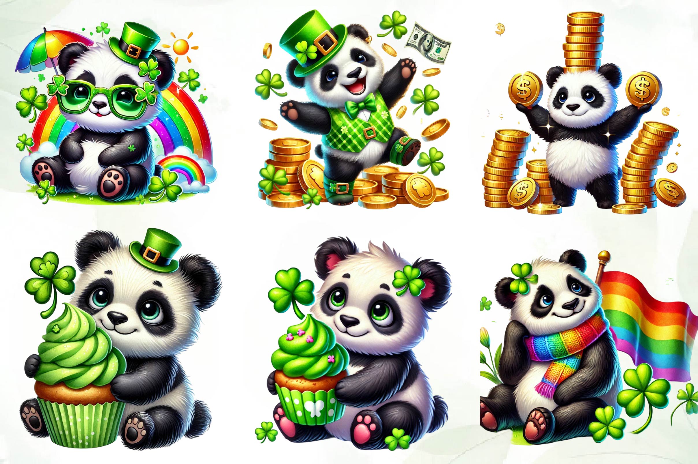 St Patricks Day Cute Panda Clipart Bundle - CraftNest - Digital Crafting and Art