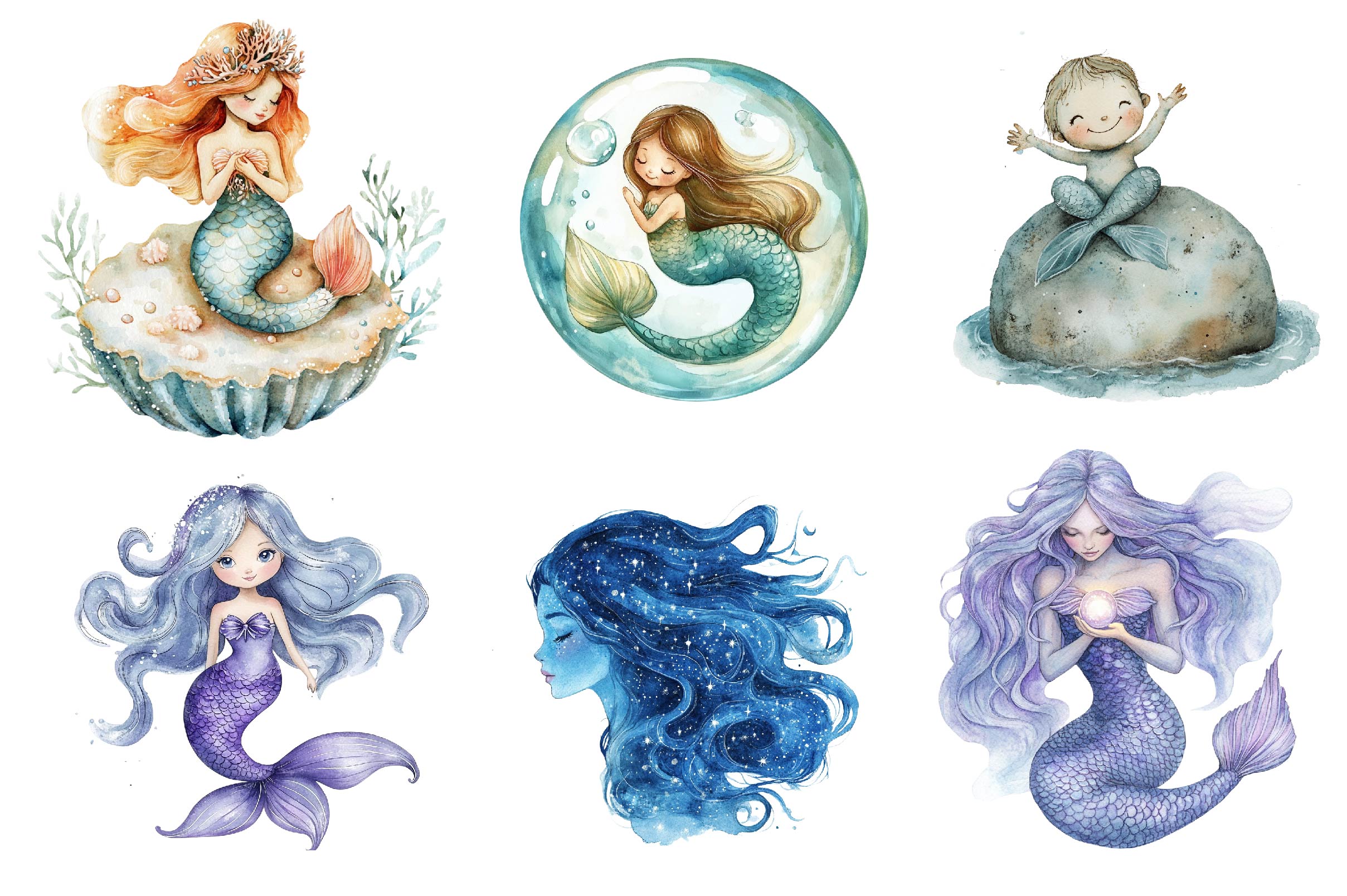 Cute Mermaid Clipart Bundle 3 - CraftNest - Digital Crafting and Art
