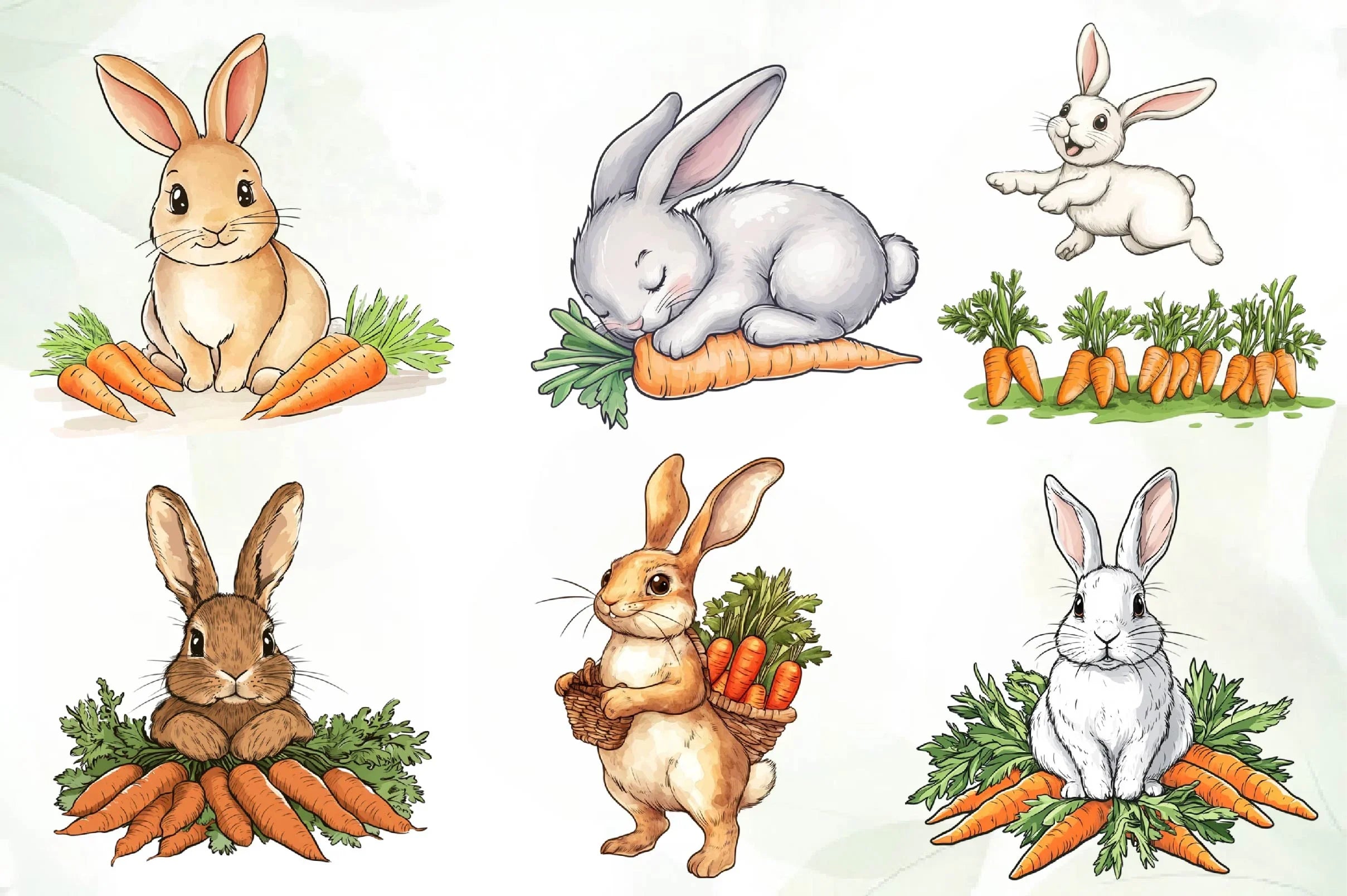 Hand Painted Bunny With Carrots Clipart Bundle - CraftNest - Digital Crafting and Art