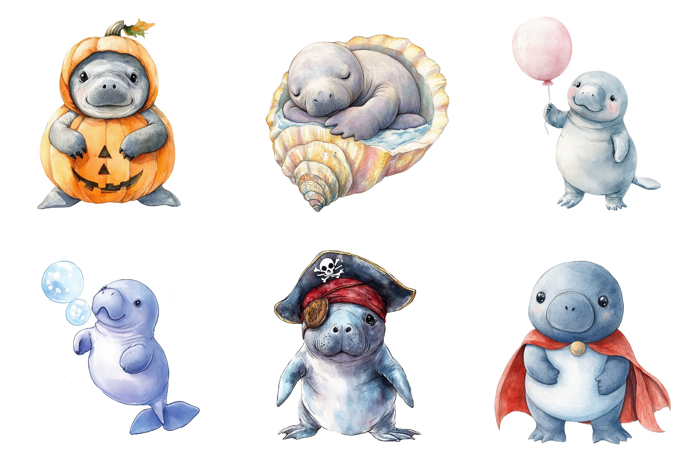 Cute Baby Manatees Clipart Bundle - CraftNest - Digital Crafting and Art