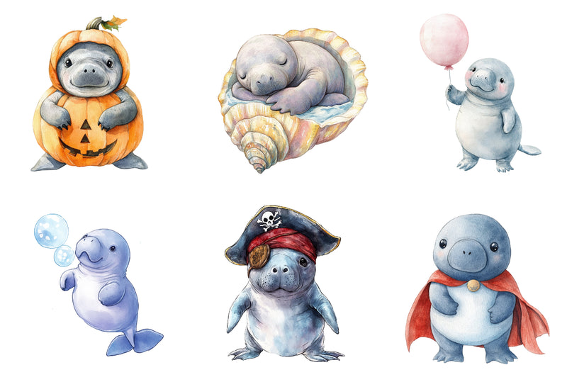 Cute Baby Manatees Clipart Bundle - CraftNest - Digital Crafting and Art