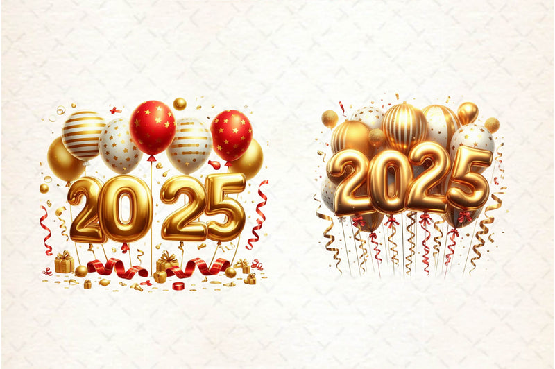 New Year Number 2025 Balloon Clipart Bundle - CraftNest - Digital Crafting and Art