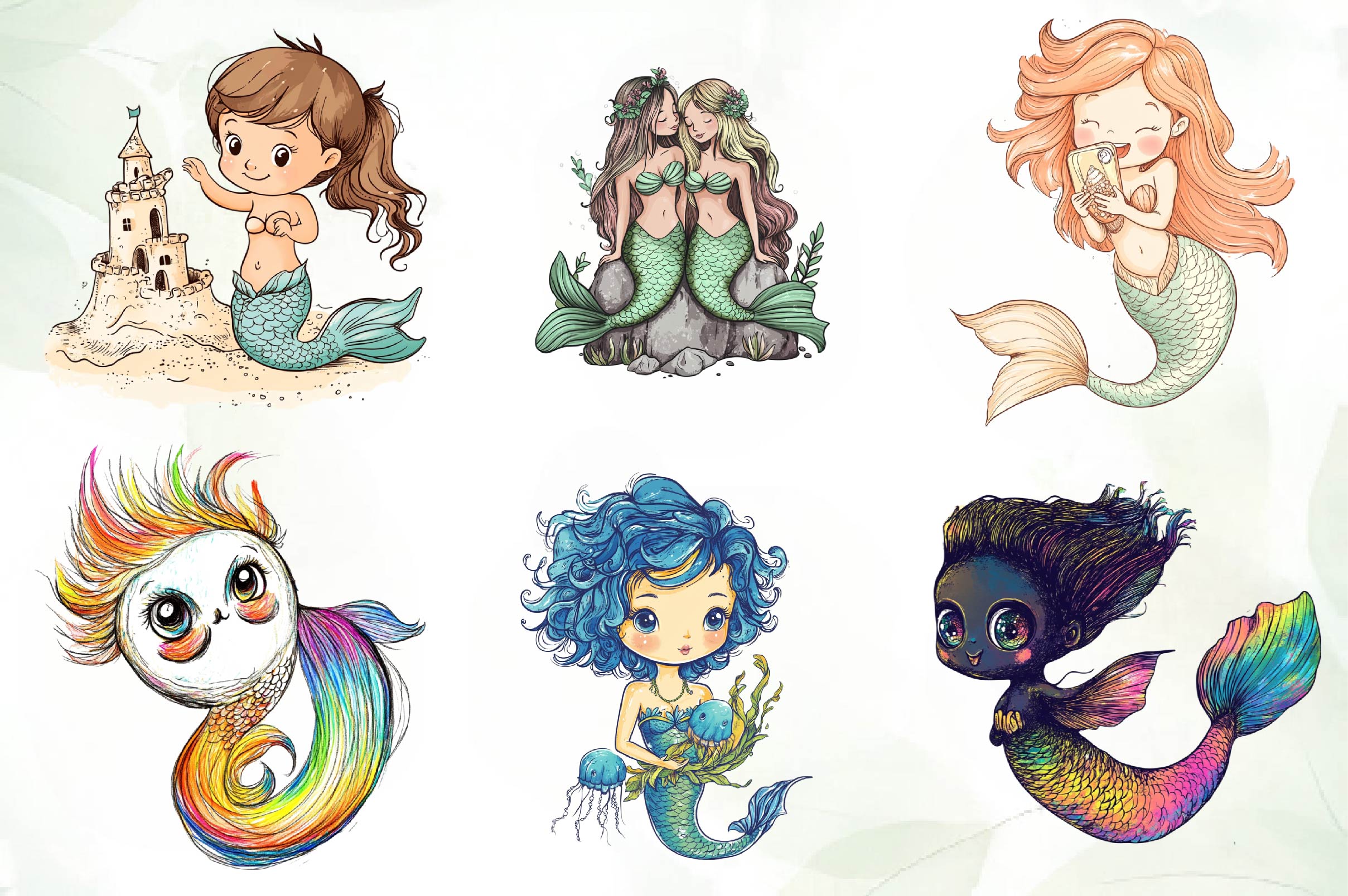 Cute Little Mermaid Clipart Bundle - CraftNest - Digital Crafting and Art