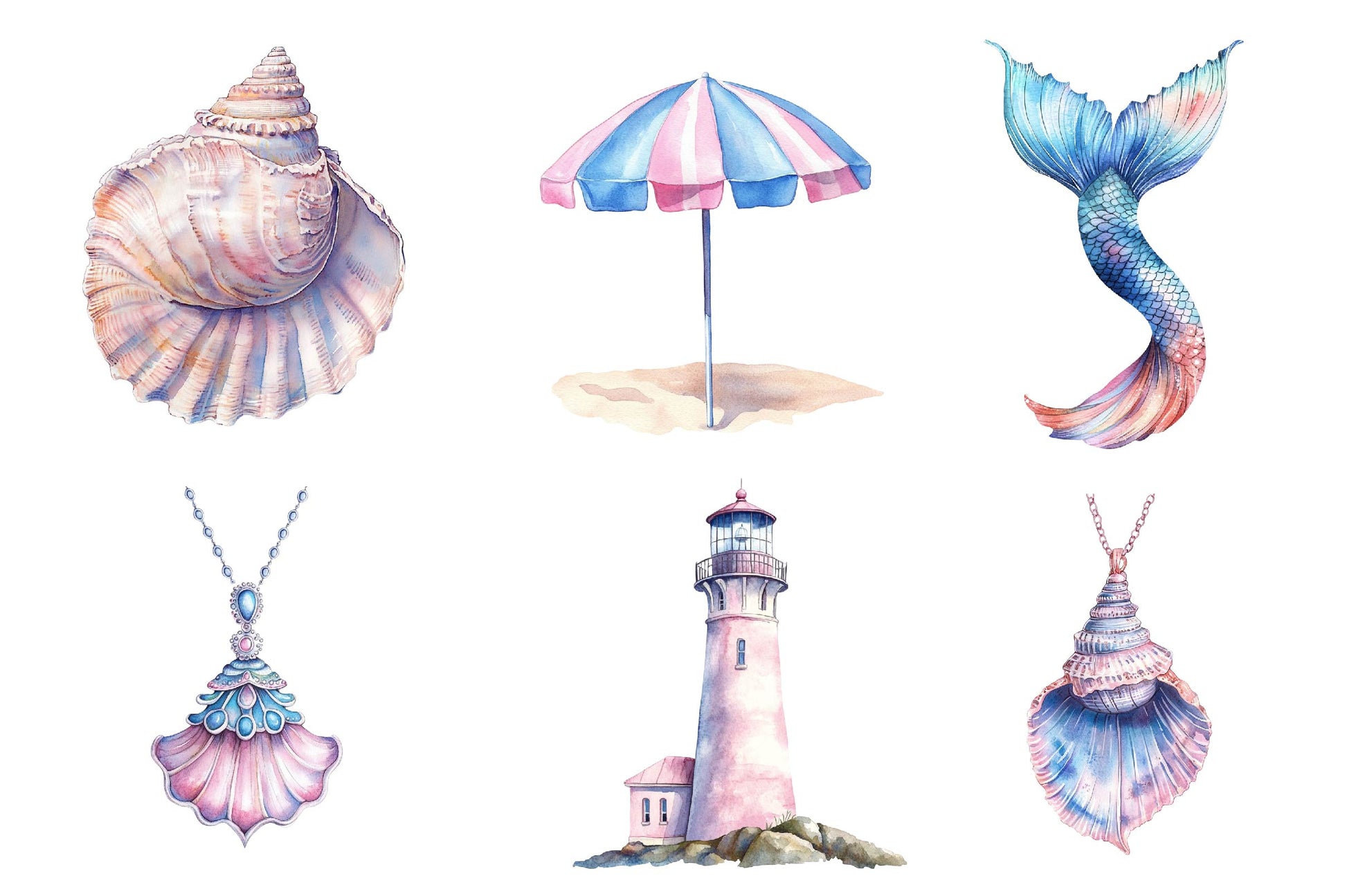 Summer Pink & Blue Coastal Clipart Bundle 1 - CraftNest - Digital Crafting and Art