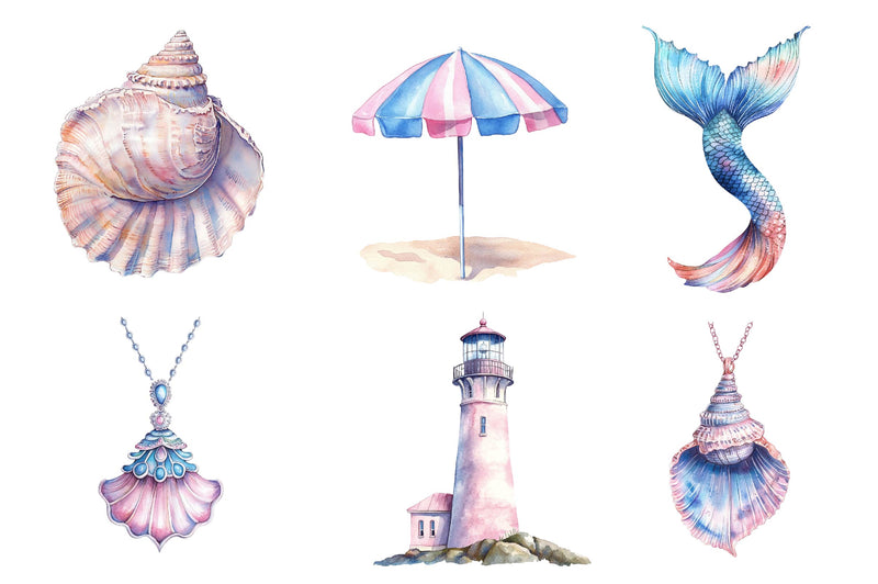 Summer Pink & Blue Coastal Clipart Bundle 1 - CraftNest - Digital Crafting and Art