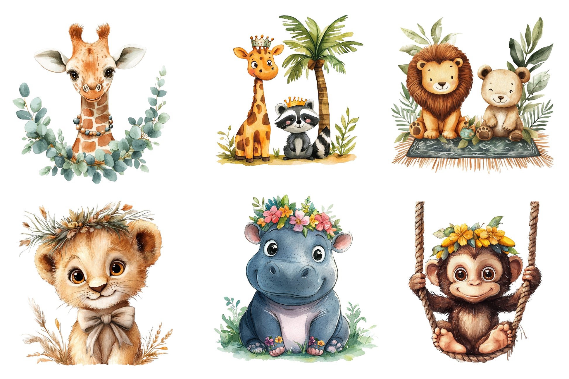 Cute Boho Woodland And Jungle Animals Clipart Bundle - CraftNest - Digital Crafting and Art