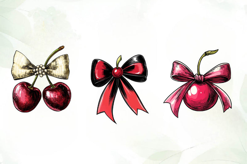 Coquette Cherries Bow Clipart Bundle - CraftNest - Digital Crafting and Art