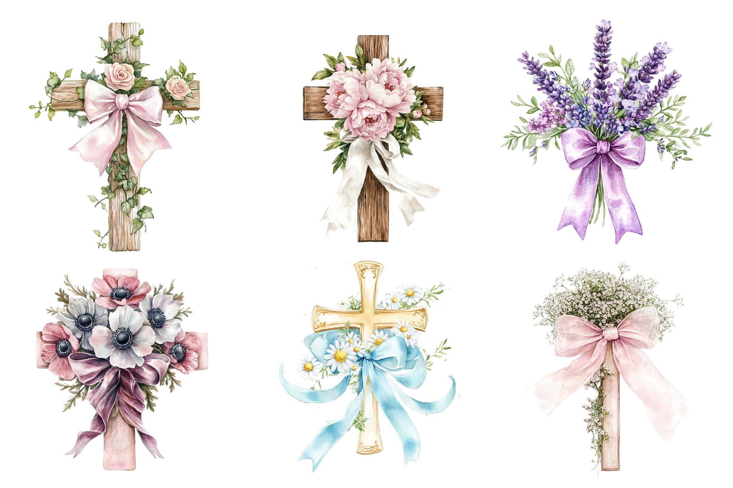 Spring Floral Cross Coquette Bow Clipart Bundle - CraftNest - Digital Crafting and Art