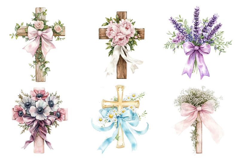 Spring Floral Cross Coquette Bow Clipart Bundle - CraftNest - Digital Crafting and Art