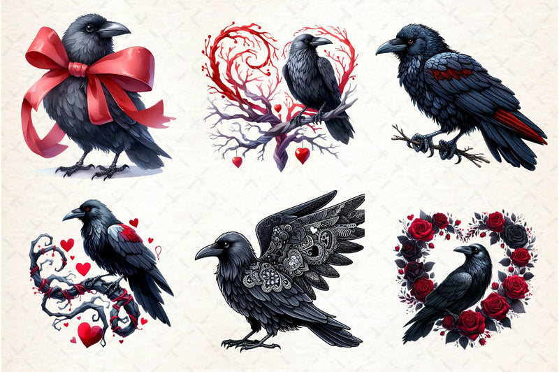 Valentine Gothic Ravens Clipart Bundle - CraftNest - Digital Crafting and Art