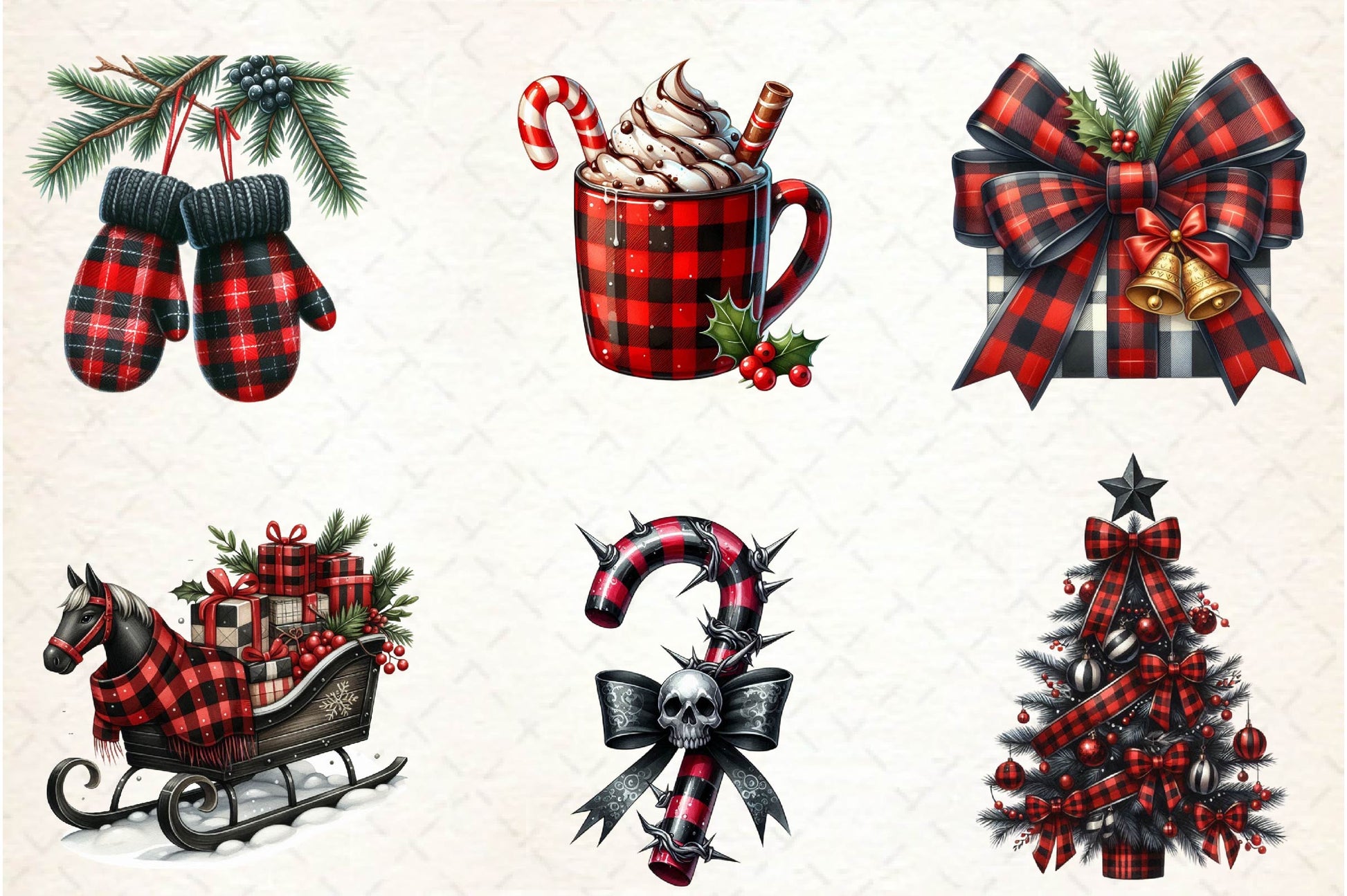 Black & Red Plaid Christmas Clipart Bundle - CraftNest - Digital Crafting and Art