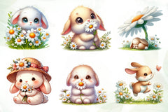 Bunny Daisy Clipart Bundle - CraftNest - Digital Crafting and Art