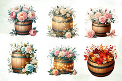 Floral Barrel Clipart Bundle - CraftNest - Digital Crafting and Art