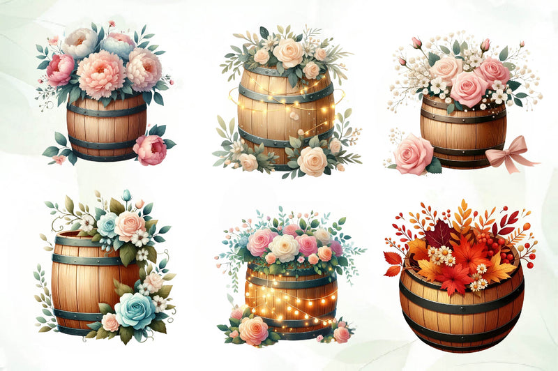 Floral Barrel Clipart Bundle - CraftNest - Digital Crafting and Art