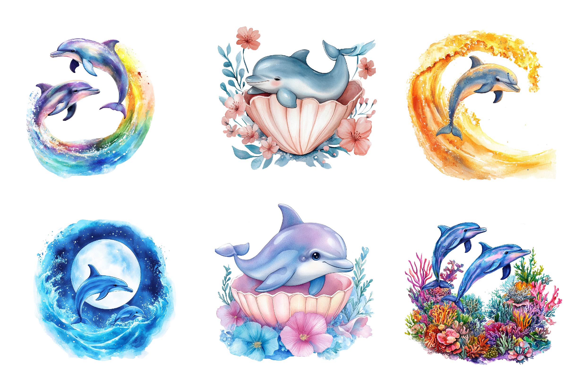 Dolphin & Calf Clipart Bundle - CraftNest - Digital Crafting and Art