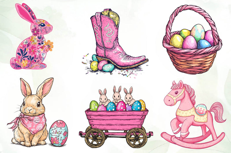 Vintage Pink Easter Western Clipart Bundle - CraftNest - Digital Crafting and Art
