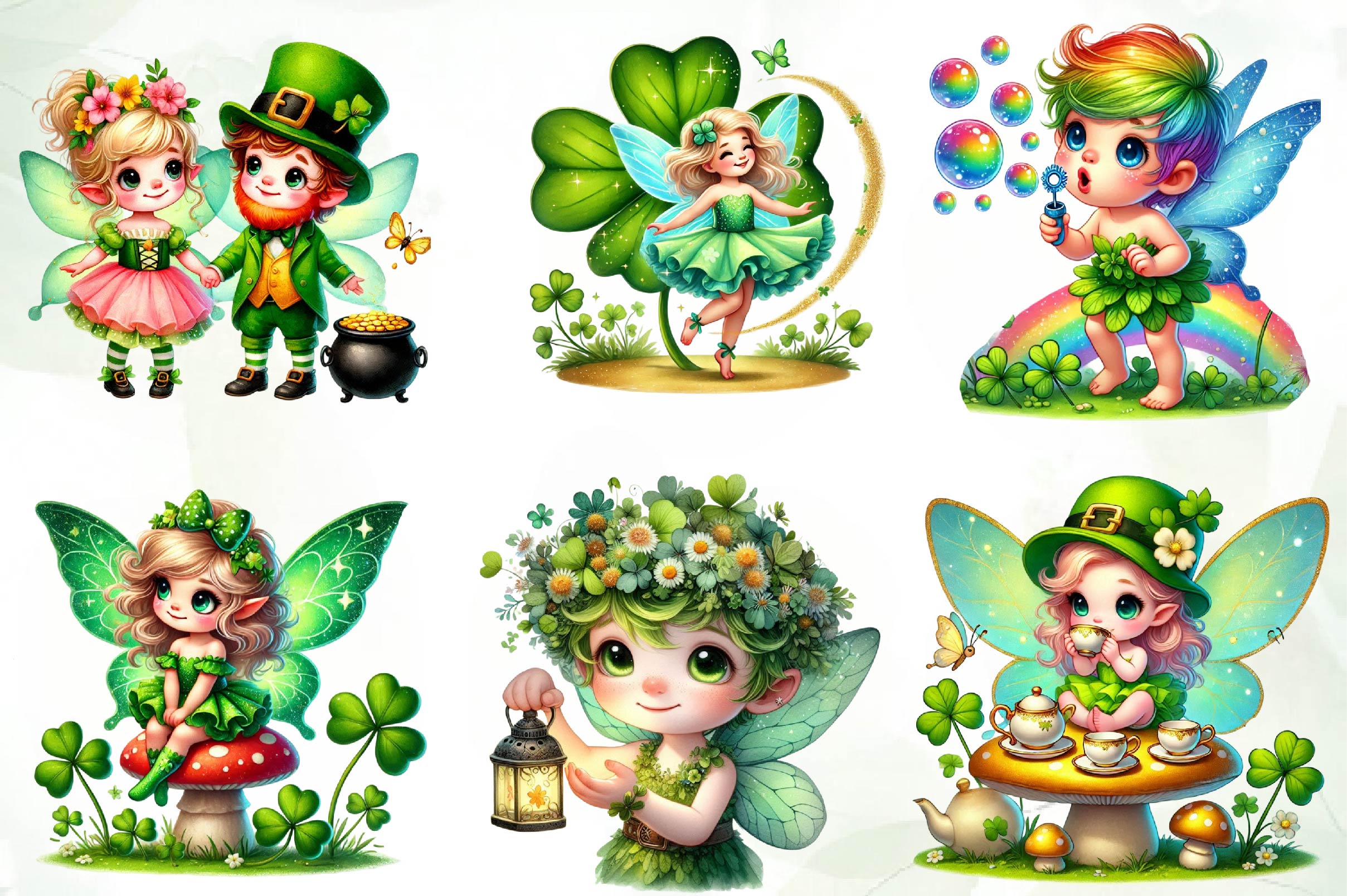 St Patricks Day Cute Fairy Girl Clipart Bundle - CraftNest - Digital Crafting and Art