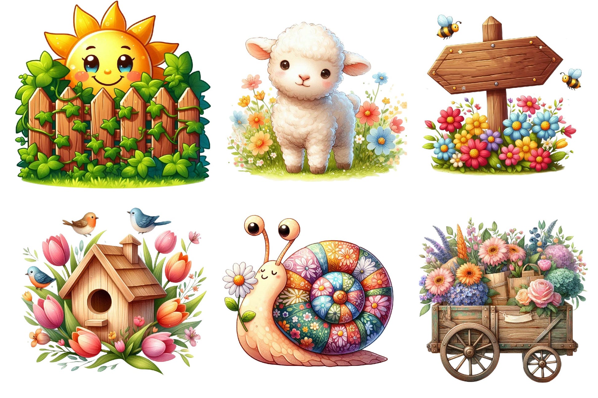 Cute Cartoon Spring Garden Clipart Bundle - CraftNest - Digital Crafting and Art