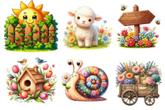 Cute Cartoon Spring Garden Clipart Bundle - CraftNest - Digital Crafting and Art