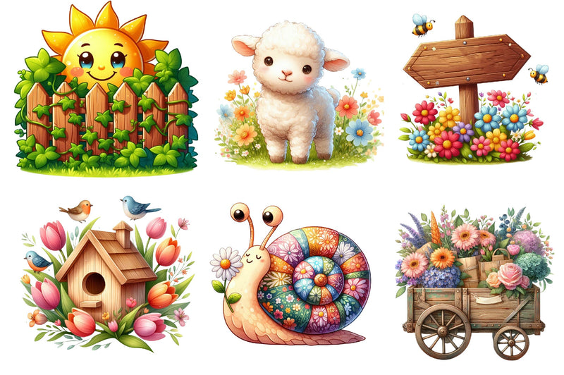 Cute Cartoon Spring Garden Clipart Bundle - CraftNest - Digital Crafting and Art