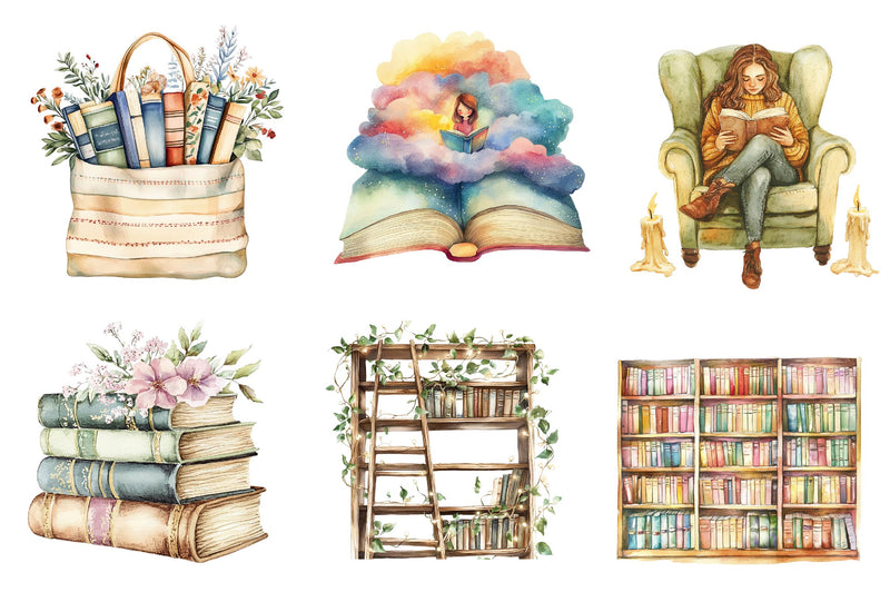 Book Girl And Library Clipart Bundle - CraftNest - Digital Crafting and Art