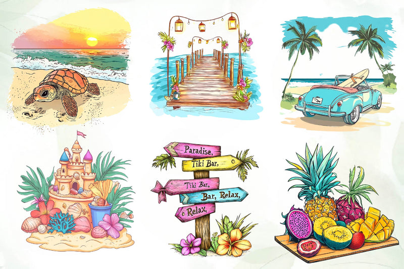 Tropical Summer Vacation Beach Vacation Clipart Bundle - CraftNest - Digital Crafting and Art