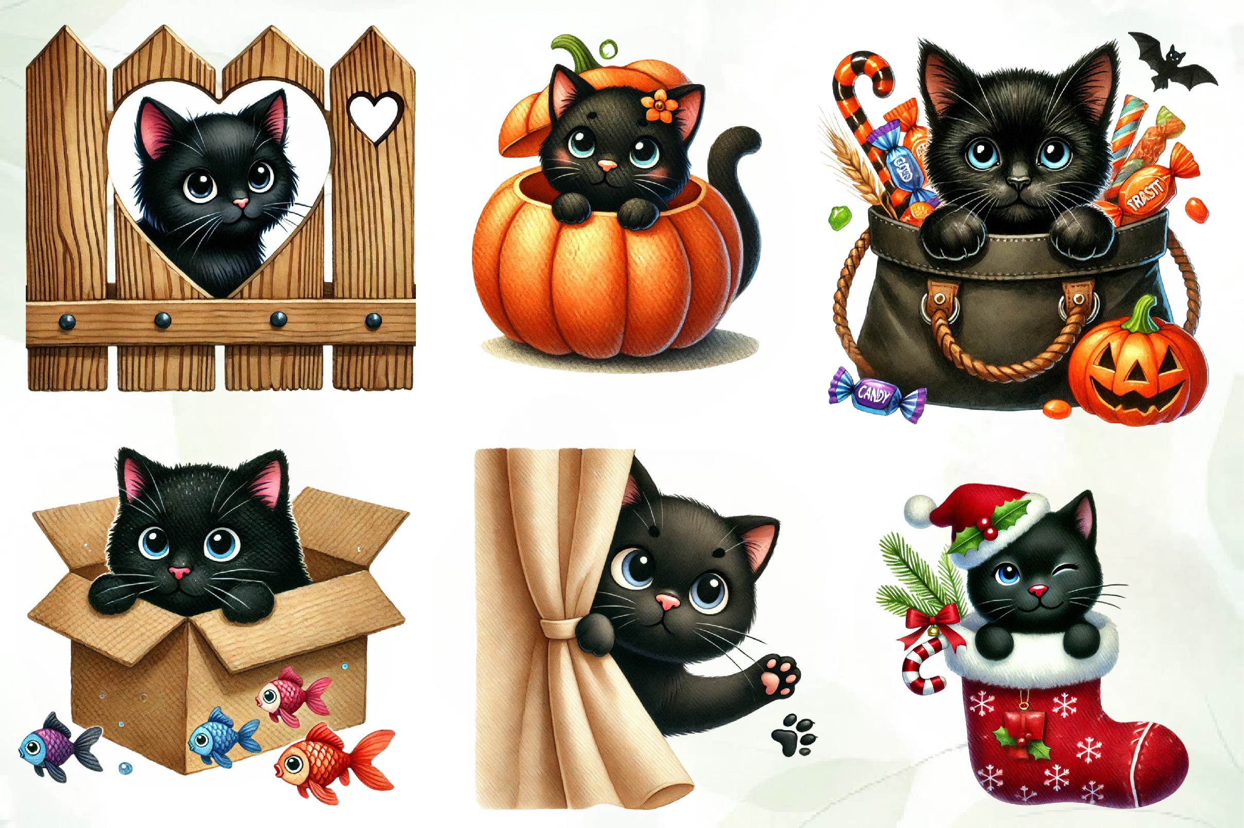 Cute Black Cat Peeking Clipart Bundle - CraftNest - Digital Crafting and Art