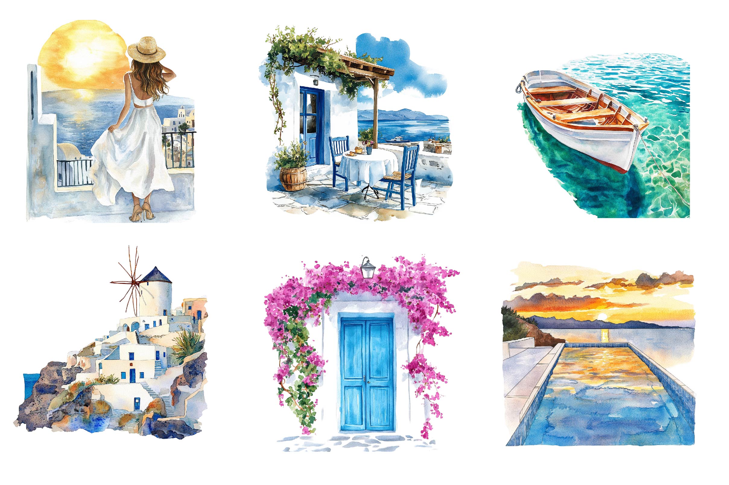 Summer Santorini Vacation Clipart Bundle 1 - CraftNest - Digital Crafting and Art