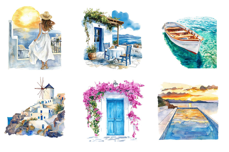 Summer Santorini Vacation Clipart Bundle 1 - CraftNest - Digital Crafting and Art