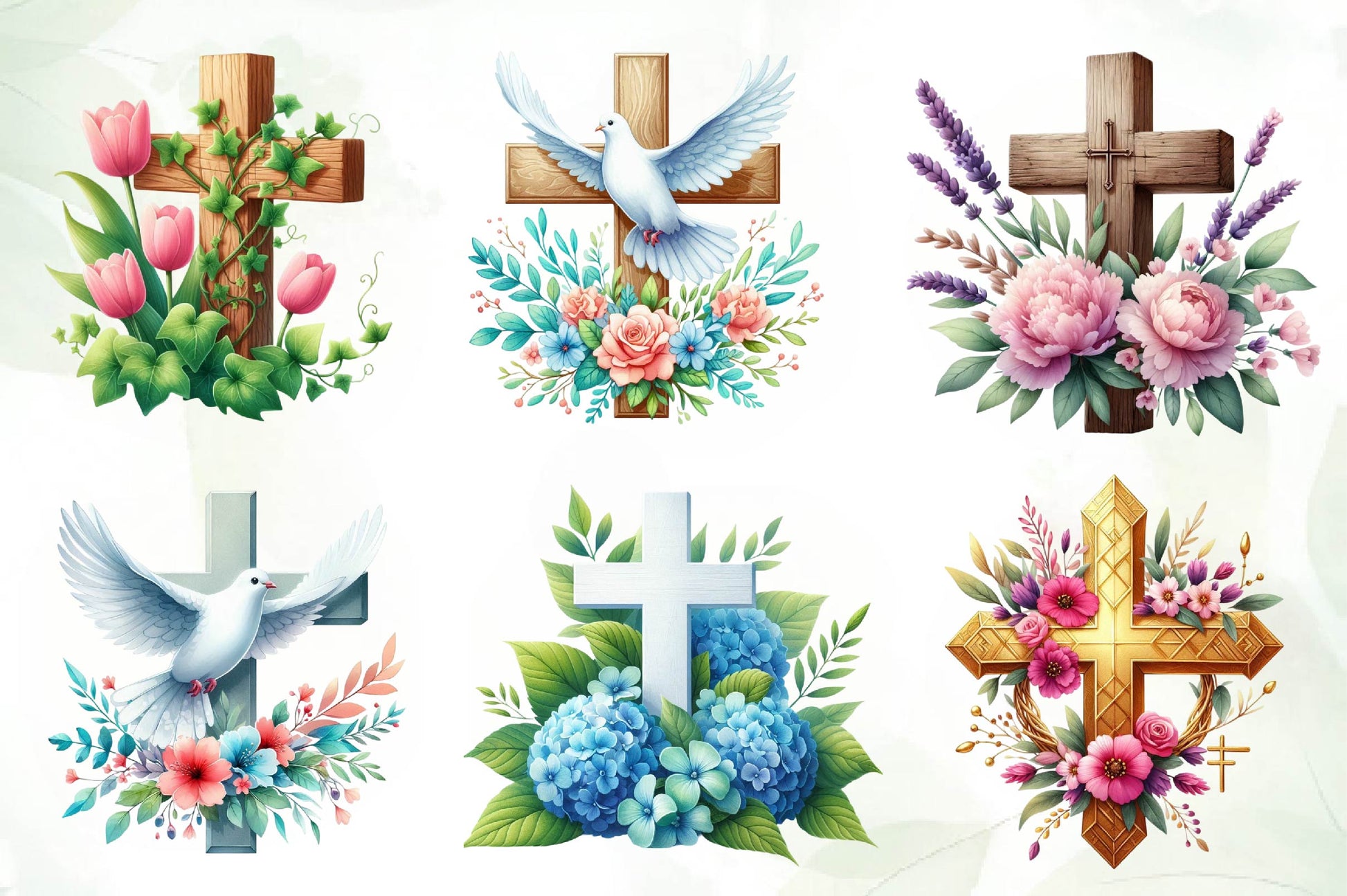 Cross Religious Floral Clipart Bundle - CraftNest - Digital Crafting and Art