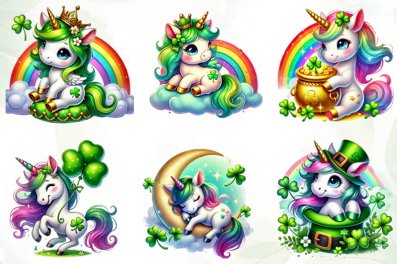 St Patricks Day Cute Unicorn Clipart Bundle - CraftNest - Digital Crafting and Art