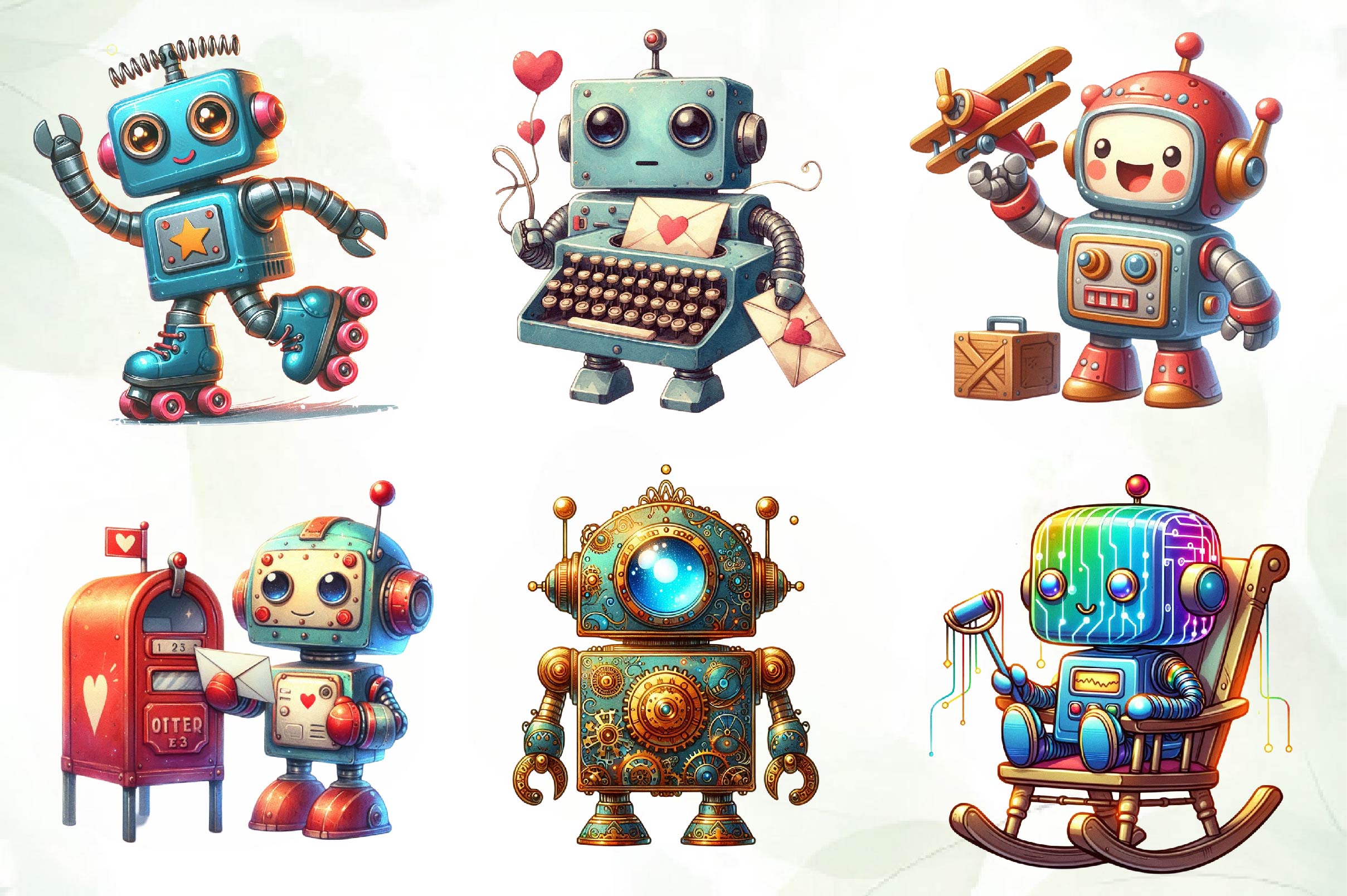 Cute Vintage Robots Clipart Bundle - CraftNest - Digital Crafting and Art
