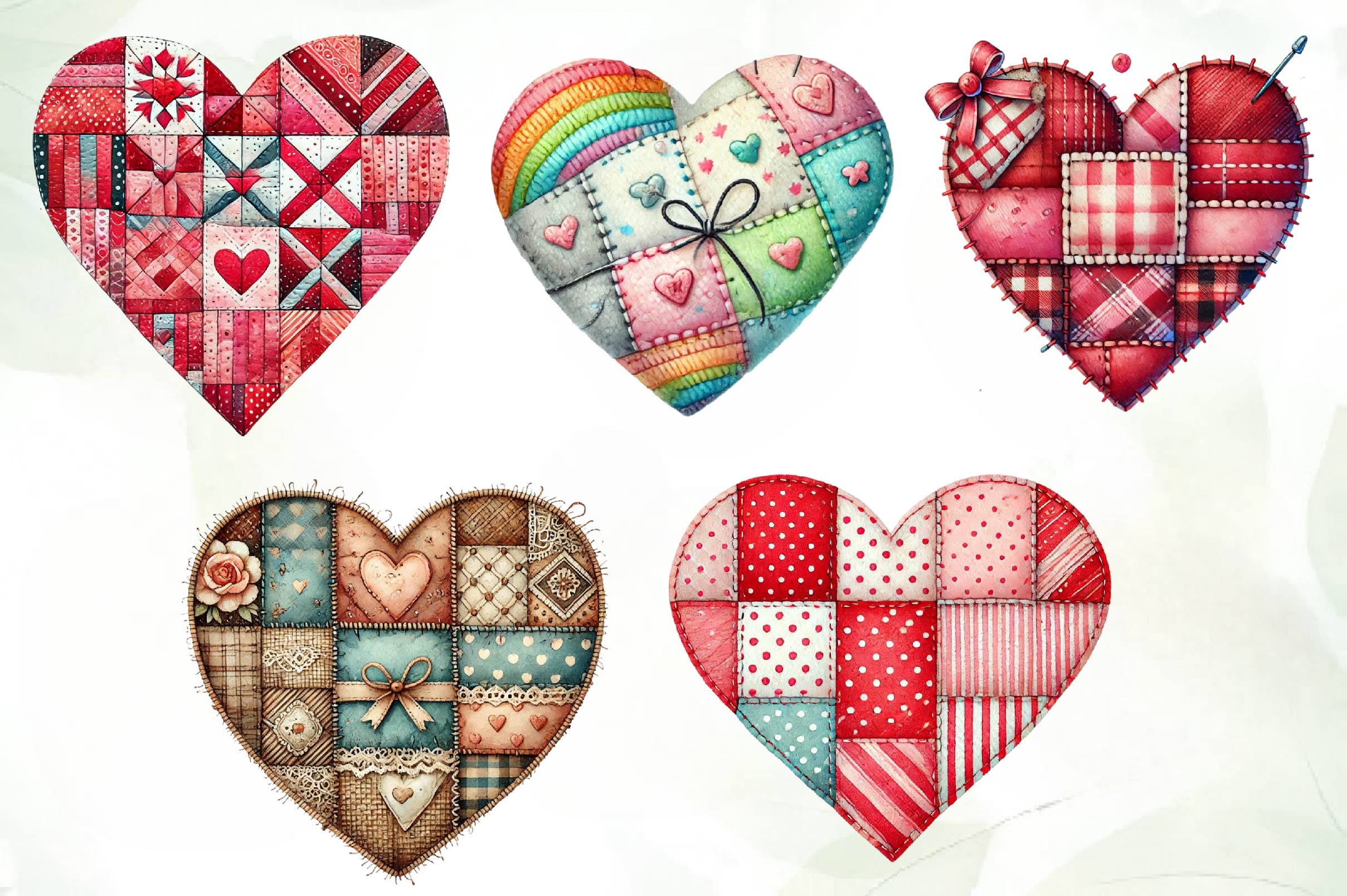 Patchwork Heart Valentines Day Clipart Bundle - CraftNest - Digital Crafting and Art