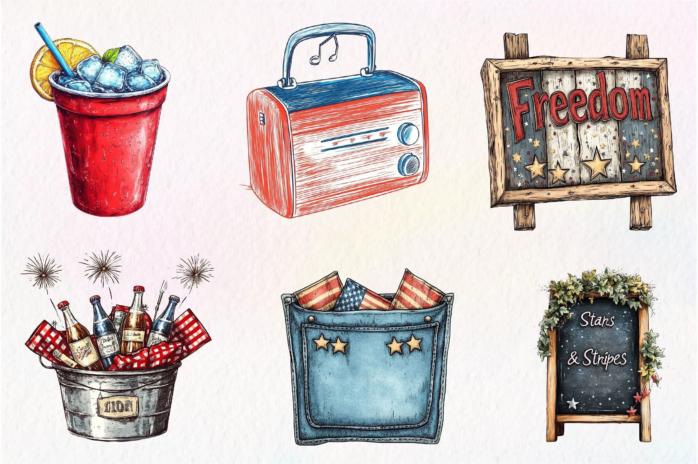 Rustic 4th Of July Clipart Bundle - CraftNest - Digital Crafting and Art