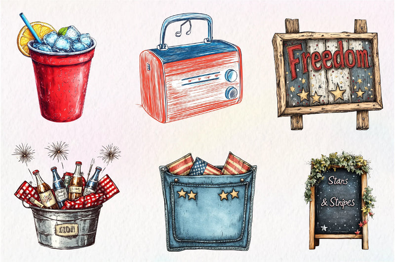 Rustic 4th Of July Clipart Bundle - CraftNest - Digital Crafting and Art