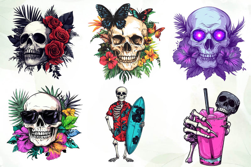 Summer Gothic Skull Clipart Bundle - CraftNest - Digital Crafting and Art