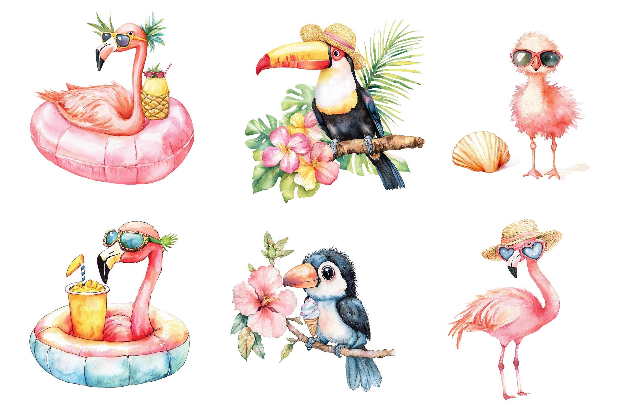 Tropical Toucan And Flamingo Summer Vibes Clipart Bundle - CraftNest - Digital Crafting and Art