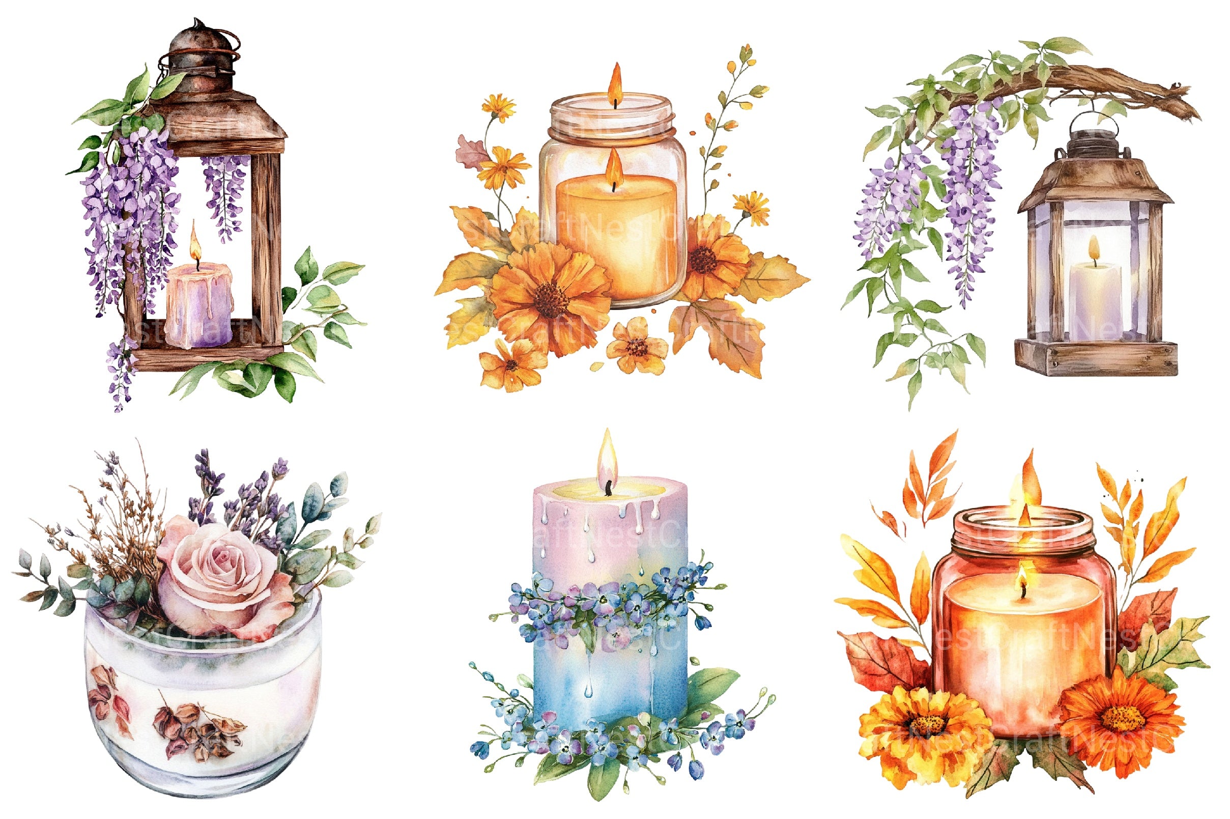 Flowery Candles Clipart Bundle - CraftNest - Digital Crafting and Art
