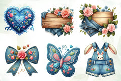 Vintage Denim Spring Clipart Bundle 1 - CraftNest - Digital Crafting and Art