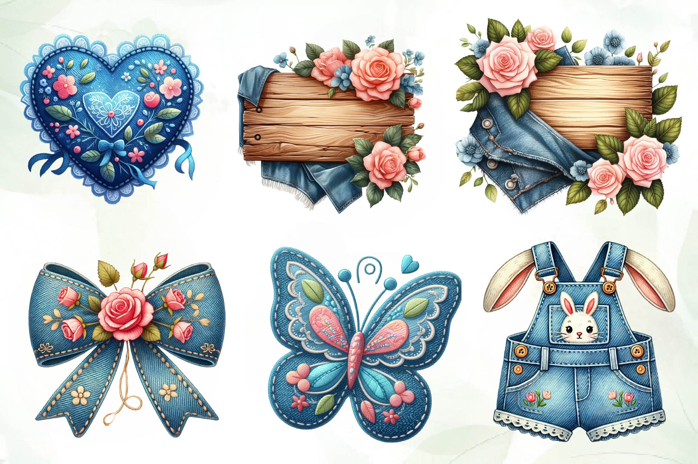Vintage Denim Spring Clipart Bundle 1 - CraftNest - Digital Crafting and Art