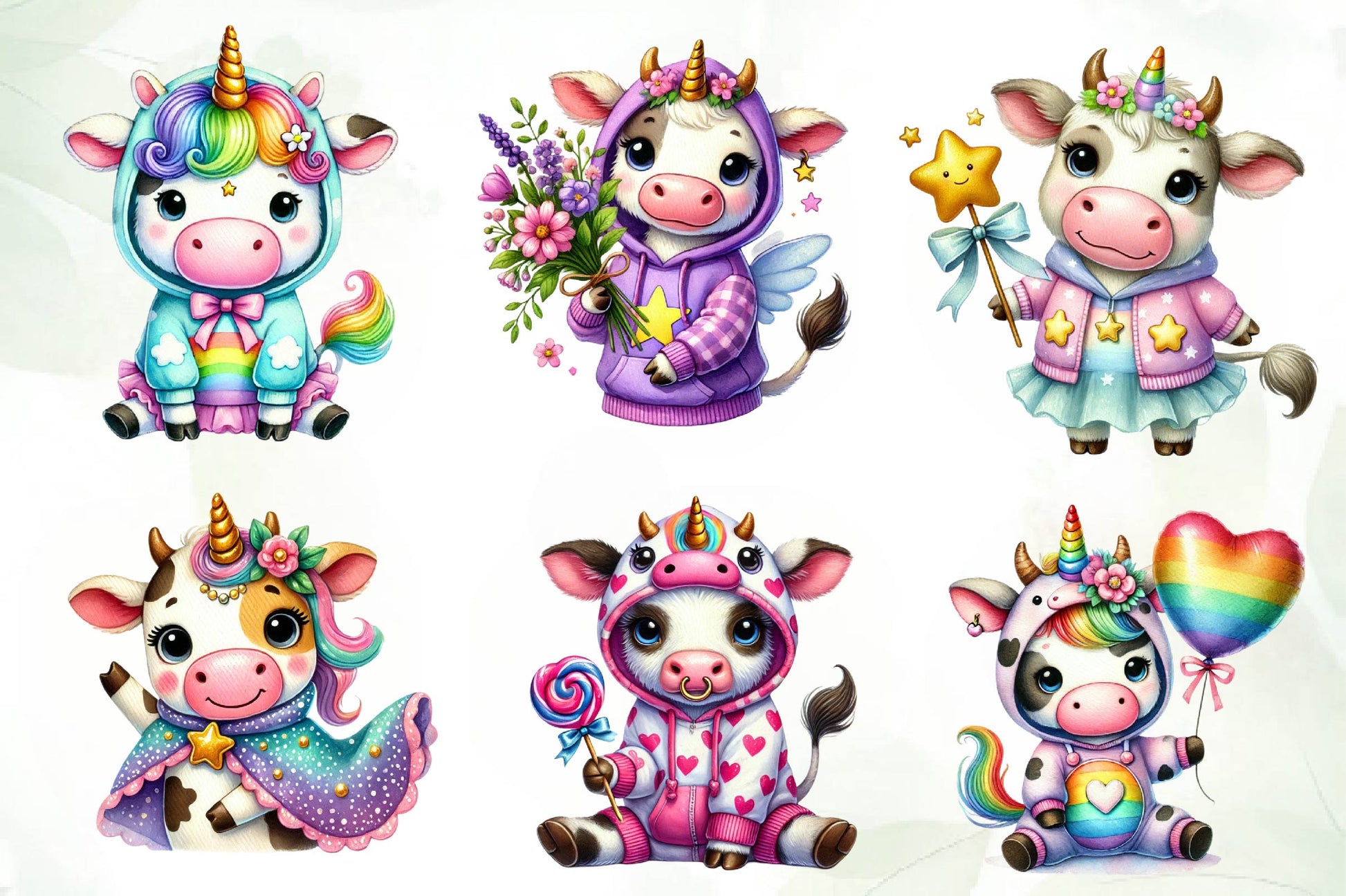 Unicorn Cute Cow Clipart Bundle - CraftNest - Digital Crafting and Art