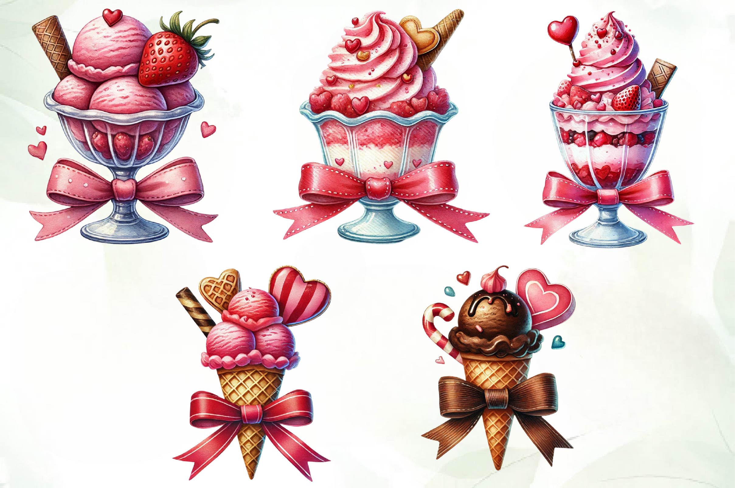Valentines Ice Cream With Bows Clipart Bundle - CraftNest - Digital Crafting and Art